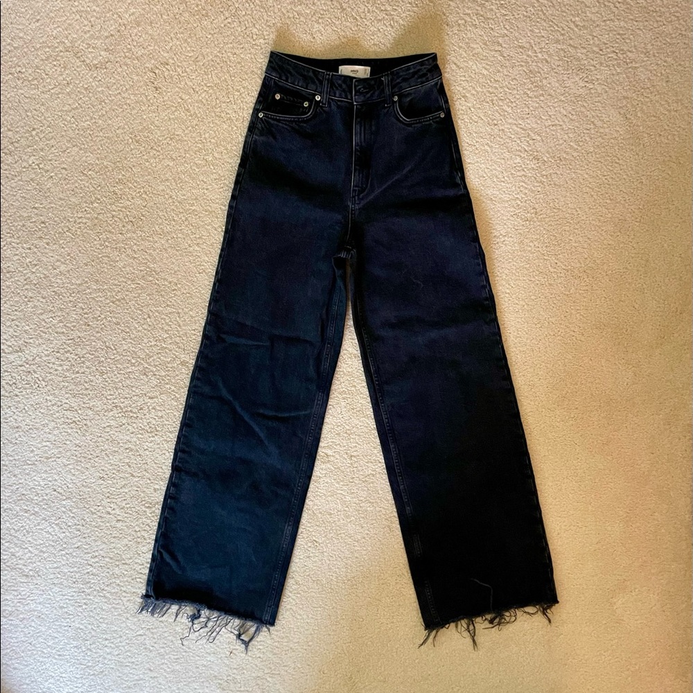 MANGO Wide Leg High Waist Jeans in Black - Size 4